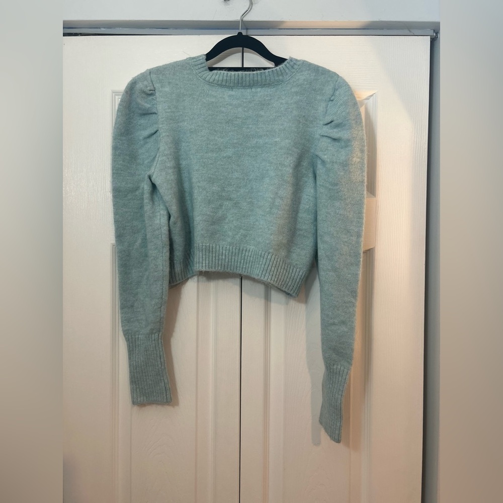 Wild Fable Cropped Puff Sleeve Knit Sweater Mint Green Size M - Picture 5 of 7
